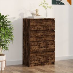 Berkfield Home Sideboard Smoked Oak 60x35x98.5 cm Engineered Wood in Brown - thumbnail 1