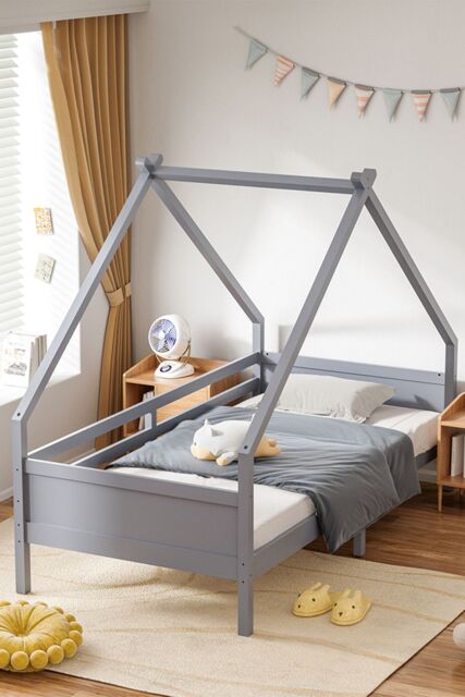 Living and Home 197x97x153cm Grey Core Board Cabin Pine Bed - Size: 197 x 97 x 153 cm - image 1