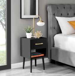 FurnitureboxUK Taylor Painted Wooden Bedside Table With 1 Drawer Plus Shelf & Gold Handles in Black