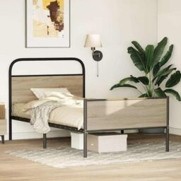 Berkfield Home Bed Frame without Mattress 100x200 cm Sonoma Oak Engineered Wood in Brown - thumbnail 4