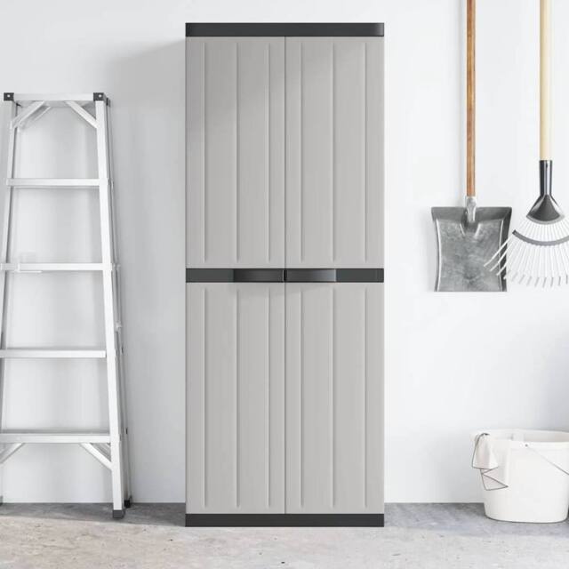 Berkfield Home Outdoor Storage Cabinet Grey & Black 65x37x165 cm PP - Size: 65 x 37 x 165 cm - image 1