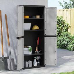 Berkfield Home Outdoor Storage Cabinet Grey & Black 65x37x165 cm PP - Size: 65 x 37 x 165 cm - thumbnail 2