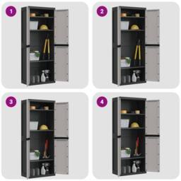 Berkfield Home Outdoor Storage Cabinet Grey & Black 65x37x165 cm PP - Size: 65 x 37 x 165 cm - thumbnail 9