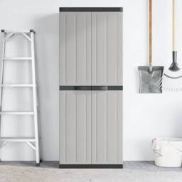 Berkfield Home Outdoor Storage Cabinet Grey & Black 65x37x165 cm PP - Size: 65 x 37 x 165 cm - thumbnail 1