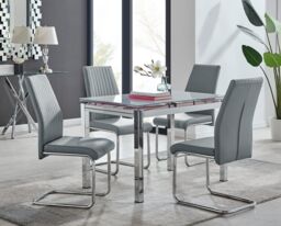 FurnitureboxUK Enna White Glass Extending 4-6 Seater Dining Table & 4 Lorenzo Faux Leather Chairs in Grey - thumbnail 1