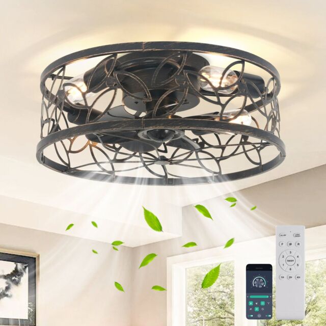 Garwarm 46cm Farmhouse Caged Ceiling Fan with Light Kit & Remote in Bronze - image 1