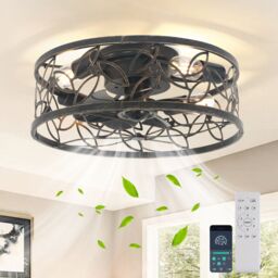 Garwarm 46cm Farmhouse Caged Ceiling Fan with Light Kit & Remote in Bronze - thumbnail 1