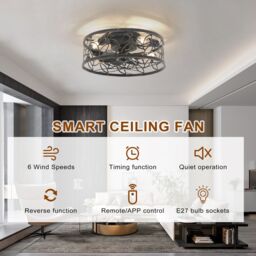 Garwarm 46cm Farmhouse Caged Ceiling Fan with Light Kit & Remote in Bronze - thumbnail 8