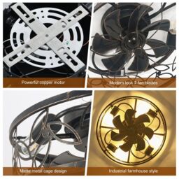 Garwarm 46cm Farmhouse Caged Ceiling Fan with Light Kit & Remote in Bronze - thumbnail 9