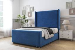 "Sloomy Devonshire Plush Frame-Mattress-50"" Upholstered Wingback Headboard in Blue - Size: Small Double" - thumbnail 2