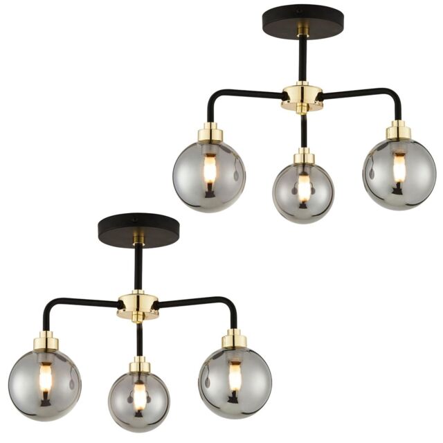 First Choice Lighting Set of 2 Black Paint & Smoked Glass 3 Lights - image 1