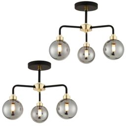 First Choice Lighting Set of 2 Black Paint & Smoked Glass 3 Lights - thumbnail 1