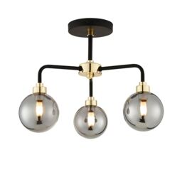 First Choice Lighting Set of 2 Black Paint & Smoked Glass 3 Lights - thumbnail 3