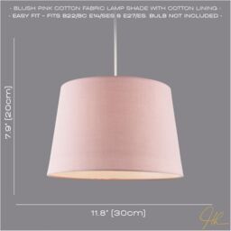 Happy Homewares Modern Cotton Fabric 12inch Drum Lampshade with White Cotton Inner in Pink - Size: 12 inches - thumbnail 6