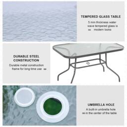 Nordara Metal Garden Dining Table Outdoor Patio Glass Umbrella Hole - thumbnail 3