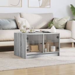 Berkfield Home Modern Coffee Table with Glass Doors Grey Sonoma 68x50x42 cm - Size: 68 x 50 x 42 cm - thumbnail 1