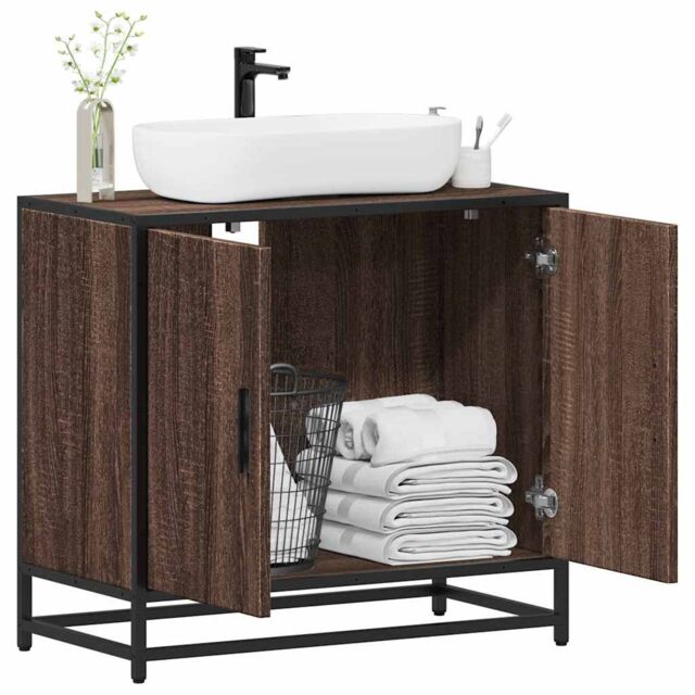 Berkfield Home Bathroom Sink Cabinet Brown Oak 65x33x60 cm Engineered Wood - Size: 65 x 33 x 60 cm - image 1