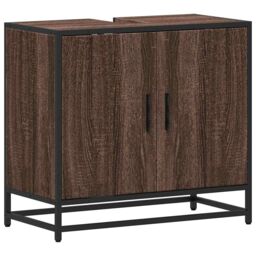 Berkfield Home Bathroom Sink Cabinet Brown Oak 65x33x60 cm Engineered Wood - Size: 65 x 33 x 60 cm - thumbnail 2