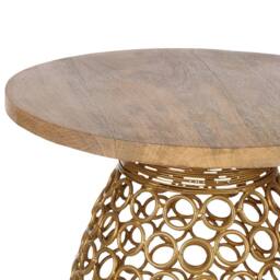 Wyld and Coco 30cm Round Side Table - Mango Wood Top with Gold Metal Base - thumbnail 3