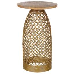 Wyld and Coco 30cm Round Side Table - Mango Wood Top with Gold Metal Base - thumbnail 2