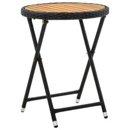 Berkfield Home Tea Table Black 60 cm Poly Rattan & Solid Acacia Wood