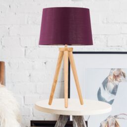 First Choice Lighting Set of 2 Light Oak Table Lamp or Bedside Lights with Burgundy Shades in Brown - thumbnail 3