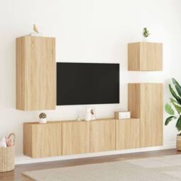 Berkfield Home TV Cabinets Wall-mounted 2 pcs Sonoma Oak 80x30x41 cm in Light Oak - Size: 80 x 30 x 41 cm - thumbnail 3