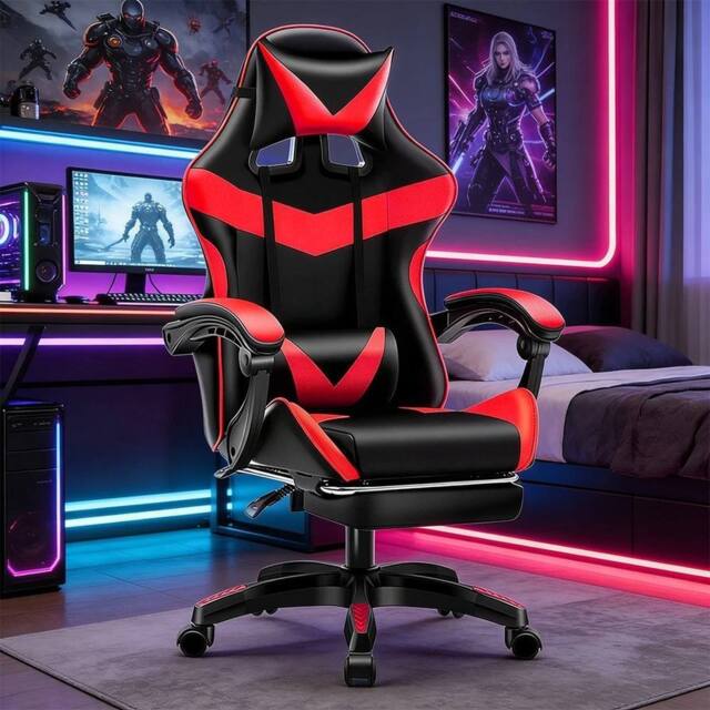 EONLION Gaming Chair Leather Racing Ergonomic Office in Black - Size: 100 cm - image 1