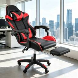 EONLION Gaming Chair Leather Racing Ergonomic Office in Black - Size: 100 cm - thumbnail 3