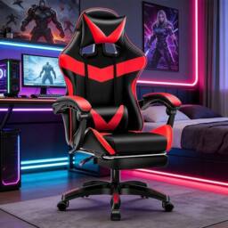 EONLION Gaming Chair Leather Racing Ergonomic Office in Black - Size: 100 cm - thumbnail 1