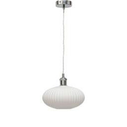 First Choice Lighting Set of 2 Baton - White Ribbed Oval Glass Chrome Retro Pendant Fittings - thumbnail 2