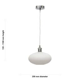 First Choice Lighting Set of 2 Baton - White Ribbed Oval Glass Chrome Retro Pendant Fittings - thumbnail 6