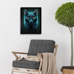 "Artery8 Wall Art Print Electric Blue Luminescent Wolf Spirit Animal Guide Art Framed in Black - Size: W12"" x H16""" - thumbnail 2