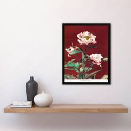 Artery8 Ogawa Kazumasa Framed Wall Art Print Pink Herbaceous Peony Flower in Red - Size: A4 - thumbnail 2