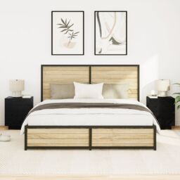 Berkfield Home Bedside Cabinets with LED Lights 2 pcs Black Oak 45x40x55 cm - Size: 45 x 40 x 55 cm - thumbnail 5