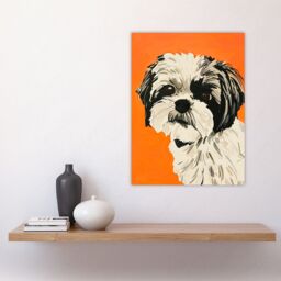 "Artery8 Dog Lover Cute Shih Tzu Vibrant Orange Portrait Wall Art Print - Size: W12"" x H16""" - thumbnail 4