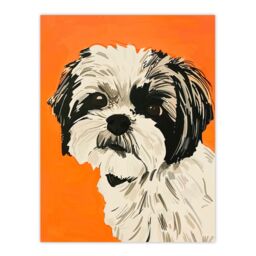 "Artery8 Dog Lover Cute Shih Tzu Vibrant Orange Portrait Wall Art Print - Size: W12"" x H16""" - thumbnail 1