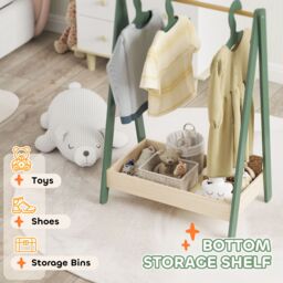 AIYAPLAY Kids Clothes Rail with Hangers, Base Shelf for Girls, Boys, Green - thumbnail 5