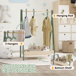 AIYAPLAY Kids Clothes Rail with Hangers, Base Shelf for Girls, Boys, Green - thumbnail 4