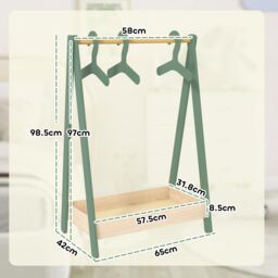 AIYAPLAY Kids Clothes Rail with Hangers, Base Shelf for Girls, Boys, Green - thumbnail 3