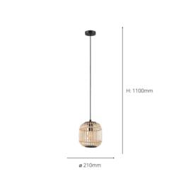 Eglo Bordesley Natural Bamboo & Metal 1 Light Ceiling Pendant in Light Brown - thumbnail 3