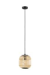 Eglo Bordesley Natural Bamboo & Metal 1 Light Ceiling Pendant in Light Brown - thumbnail 1