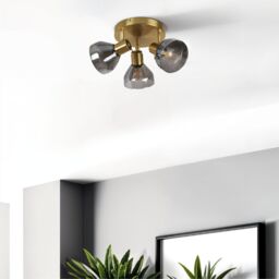 Pagazzi Fosco 3 Light Round Plate Spot Brushed Brass Ceiling Light in Gold - thumbnail 1