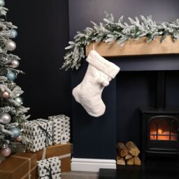 Samuel Alexander 50cm Winter White Faux Fur Hanging Christmas Stocking with Pom Poms - thumbnail 5
