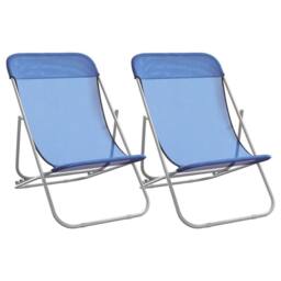 Berkfield Home Beautiful Folding Beach Chairs 2 pcs Blue Textilene&Powder-coated - thumbnail 3
