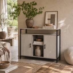 Wyld Haus Vara Light Grey Sideboard Steel Frame 2 Doors 4 Shelves