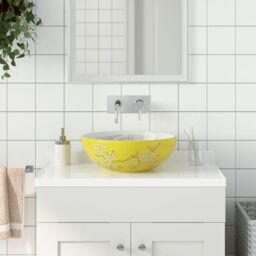 Berkfield Home Countertop Basin White & Yellow Round Œ¶41x14 cm Ceramic - Size: 41x14 cm