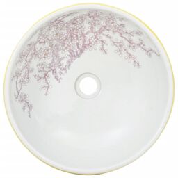 Berkfield Home Countertop Basin White & Yellow Round Œ¶41x14 cm Ceramic - Size: 41x14 cm - thumbnail 4