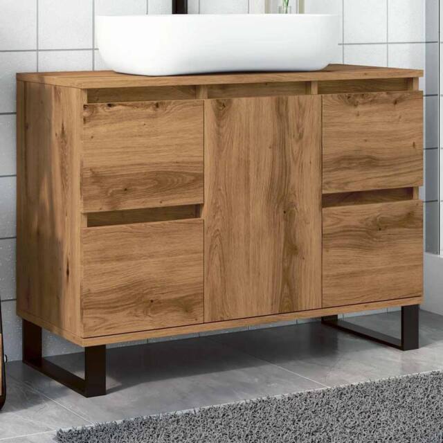Berkfield Home Bathroom Sink Cabinet Artisan Oak 80x33x60 cm Engineered Wood in Brown - Size: 80 x 33 x 60 cm - image 1