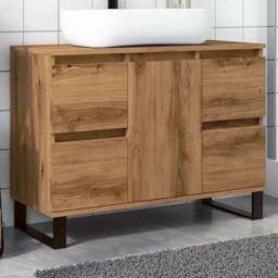 Berkfield Home Bathroom Sink Cabinet Artisan Oak 80x33x60 cm Engineered Wood in Brown - Size: 80 x 33 x 60 cm